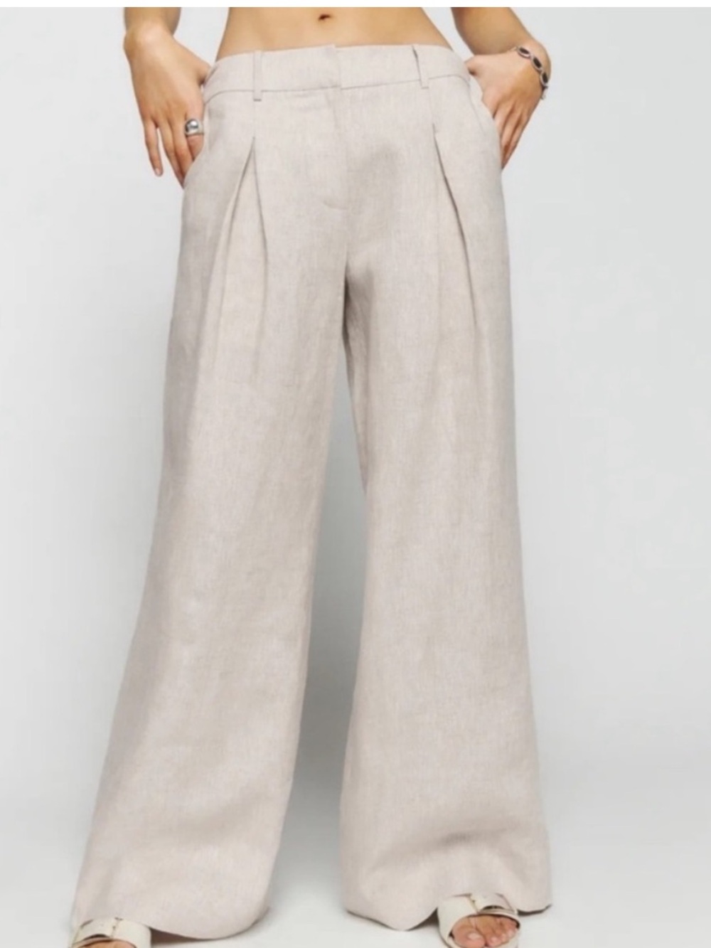 Reformation Pants Asher Low Rise Linen Wide Leg Trouser in Oatmeal Cream
